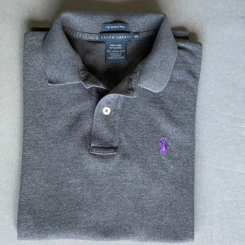 Women’s Ralph Lauren Skinny Polo / Dark Gray - purple pony / Size M